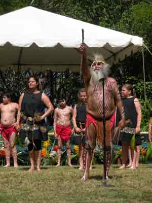 Aboriginal elder invoking the ancestors at Kualoa Beach Drum Ceremony